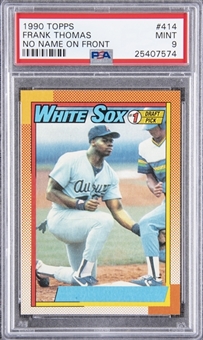 1990 Topps #414 Frank Thomas, Scarce "No Name On Front" Rookie Card Variation – PSA MINT 9